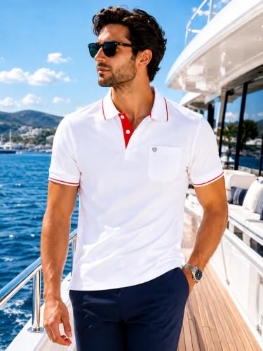 Image of Lux Cozi Men's T-Shirt with Chest Pocket | Polo T-Shirt for Man | Plain Casual Stylish | Half Sleeve| Cotton Blend Collar Polo T-Shirts for Men