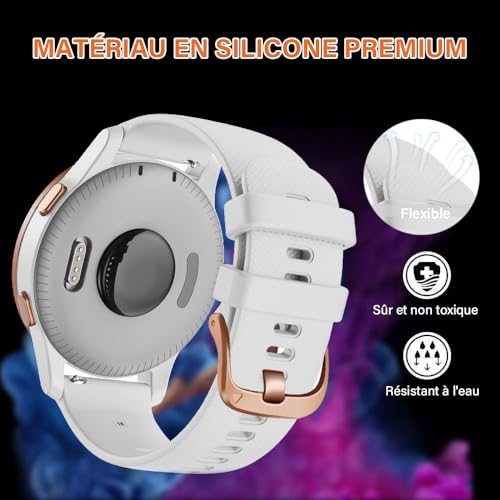 NotoCity Bracelet Vivoactive 4S, remplacement de silicone souple pour bracelet de montre de 18 mm pour montre intelligente Garmin Vivoactive 4S (40 mm), Vivomove 3S (39 mm)(blanc petit) – vue 2