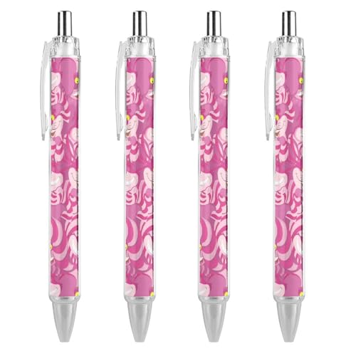 ボールペン 油性ボールペン 不思議の国のアリス チェシャ猫 ボールペン ノック式 ジェルボールペン 0.5mm 黒インク PC素材 耐久 学生 子供用 4 PCS