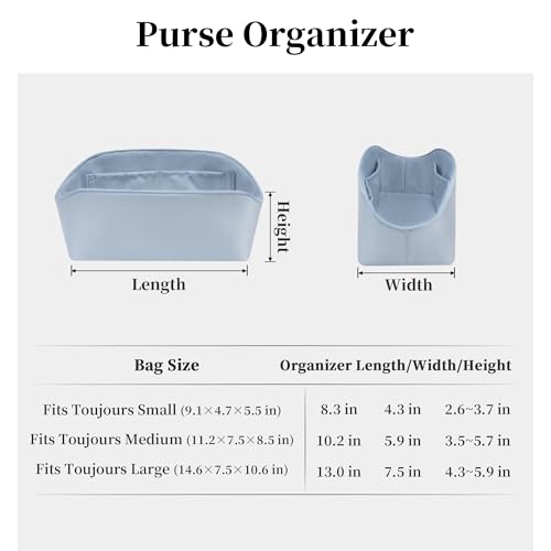 Image of Purse Organizer Insert for Dior Toujours Medium Bags, Satin Luxury Bag Insert, Lightweight & Portable Purse Shaper with Pockets, Ideal for Travel, Shopping, and Daily Use(Blue brume, Toujours M)