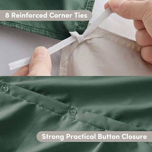 Image of Nestl Forest Green Duvet Cover Queen Size - Soft Double Brushed Duvet Set with Button Closure & Corner Ties, 3 Piece Luxurious Pinch Pleated Duvet Cover Set 90x90 Inches with 2 Pillow Shams