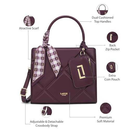 Image of Lavie Luxe Women's Quare26 Extra Large Laptop Satchel Bag | Upto 14 Inch | Satchel Handbag for Work | Ladies Purse | Stylish Shoulder Bag | Gift for Women