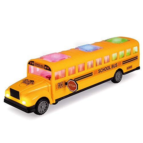 Electric Yellow School Bus Toy | Battery Operated Bump & Go Long-Nose Yellow School Bus | Bright Flashing Lights Including Headlights | Playing Music and Horn Sounds | Stop Sign Swings Open