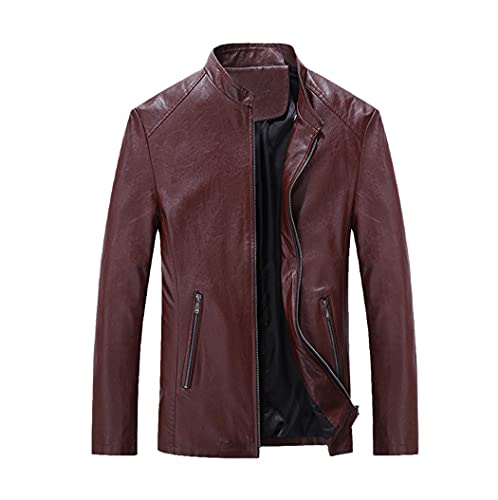KEHAIOO Biker Jacket Spring Autumn Leather Clothing Slim Korean Youth Trend Motorcycle Men s Leather Jacket Burgundy