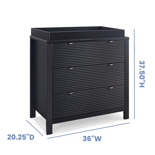 Delta Children Cassie 3 Drawer Dresser with Changing Top and Interlocking Drawers, Midnight Grey
