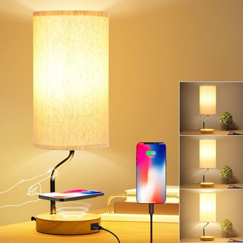 Upgraded Smart Bedside Table Lamp with Wireless Charger & USB Port - Touch Control LED Desk Lamp for...