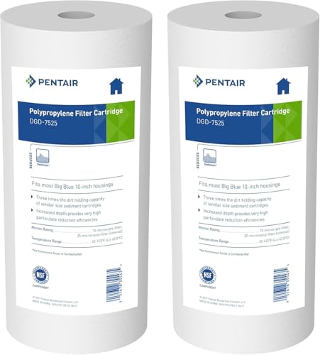 Image of Pentair Pentek DGD-7525 Big Blue Water Filter, 10-Inch Whole House Sediment Filter Cartridge Replacement, Dual-Gradient Density Spun Polypropylene, 10 inch x 4.5 inch, 25 Micron, Pack of 2