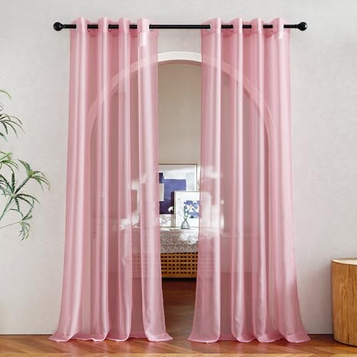 Image of NICETOWN Pink Sheer Curtains 2 Panels for Girls Room, Grommet Voile Sheer Window Treatments Airy & Elegant Light Filtering Drapes for Bedroom, W54 x L84, 2 Panels