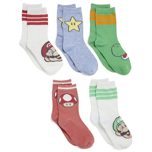 Mario Boys Nintendo Super Mario 5 Pack Crew Socks