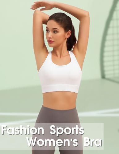 Lajerin Sports Bras For Women, High Impact Push Up Cross Back Padded Strappy Workout Running Sports Yoga Bras For Gym Top Women Full Coverage Support White-L - 4
