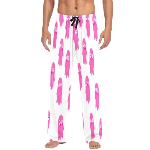 Qilmy Pink Ghosts Men's Cotton Pajama Pants, Lightweight Lounge Sleepwear with Drawstring and Pocket2