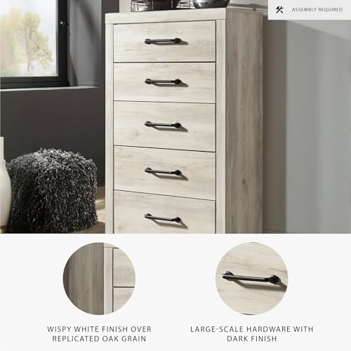 Image of Signature Design by Ashley Cambeck Chest of Drawers, 5-Min Assembly Tall Dresser, Engineered Wood & Decorative Laminate, Bedroom Storage, Whitewash, 32 inch W