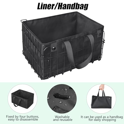 RAYMACE Bike Basket Rear,Bicycle Basket with Removable Liner,Rainproof Cover and Cargo Net,Folding Bike Baskets for Adult,Quick Release Design Fits for Most Rear Mounted Bike Rack