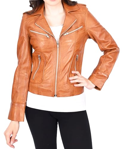 Veste de motard en cuir pour femme A1 FASHION GOODS coupe ajustée bruyère