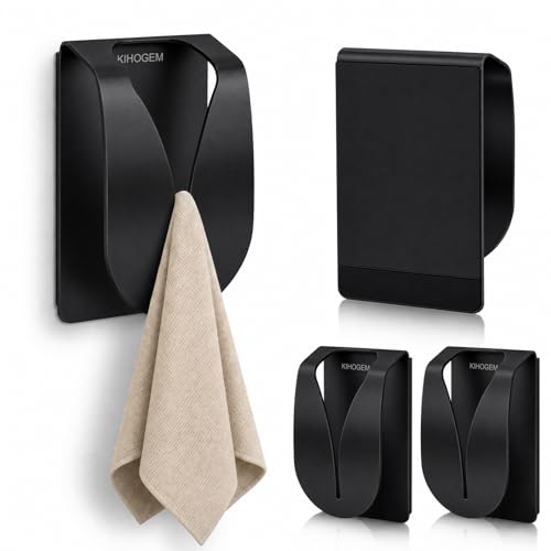 KIHOGEM 4Pcs Magnetic Towel Hook Holder, Super Strong Magnet Kitchen Towel Hanger for Refrigerator, Stainless Steel Dish Rag Holder for Fridge RV Garage, Black
