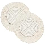 LILINMZ Boho Coasters Set of 2, Handmade Macrame Placemats for Housewarming Gift Home Decor Desk Table Kitchen Dining Room, Bar Drink Coaster for Mugs and Cups (Round, White)
