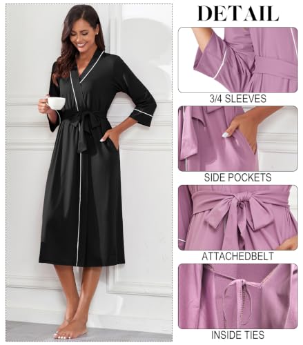 Image of PrinStory Womens Robe Long Knit Bathrobe Lightweight Soft Robes Ladies Bath Robe