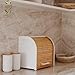 HOMEFULLY Bamboo Double Layer Bread Box for Kitchen Countertop, Roll Top Bread Box Wood, Extra Large for Kitchen Storage, Modern Bread Bin Wooden (White)