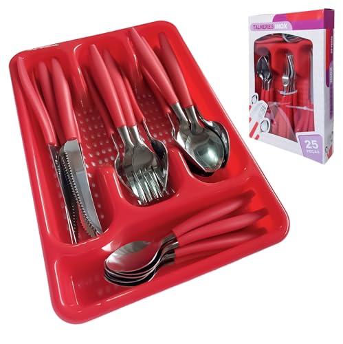 Jogo de Talheres Aço Inox com Divisória - Faca Garfo e Colher - Kit Faqueiro (PRETO)