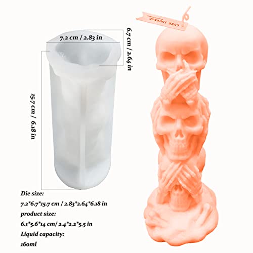 Skull Candle Making Molds, Soap Making Molds, 3D Rubber Silicone Candle Epoxy Resin Soap Mold, Dyi Moulds For Making Aromatherapy Candles For Fall Harvest Thanksgiving Party Halloween (Skull 1) #TOP1
