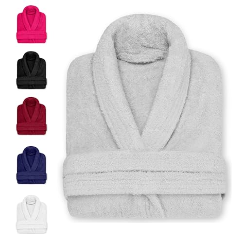 DECASATEXTIL Albornoz Mujer y Hombre - Bata Baño Unisex Ducha 100% Algodón 450g/m² – Suave, Secado Rápido y de Larga Duración – Ideal para Hogar, Hotel o Spa (GRIS PLATA L)
