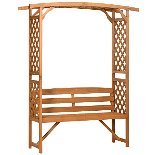 Outsunny Patio Garden Bench, Arch Pergola with Natural Wooden Garden Arbour with Seat for...