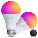 LUMIMAN Smart Light Bulbs, Bluetooth Mesh Color Changing Alexa Light Bulb, Dimmable 7.5W A19 LED Smart Bulbs That Compatible with Alexa Only, RGB LED Light Bulbs, 800LM E26 No Hub Required, 2 Pack