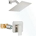 Heyalan 8 Inch Shower Head and Handle Set Square Shower Faucet Set Bathroom Rainfall Shower System Stainless Steel Showerhead Single Function Shower Trim Kit,Female Thread Valve,Brushed Nickel