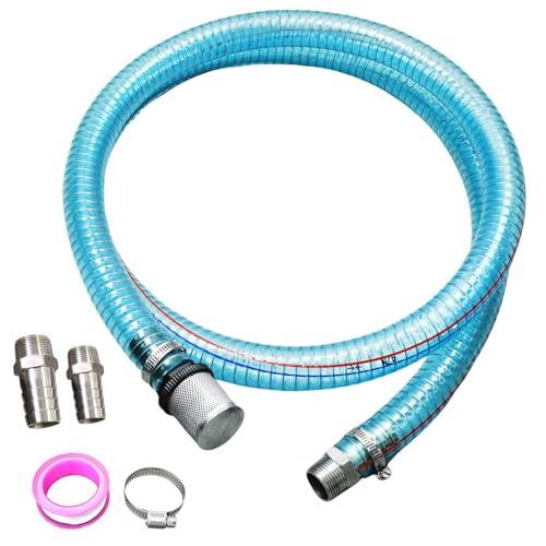 Image of Suction Hose 1 Inch ID Clear PVC Hose Kit, 6.5ft 304 Stainless Steel Wire Reinforced Tubing with NPT Adapter, Clamps & Tape for Fuel Oil Water Suction Discharge