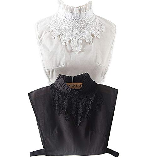 Flyou 2Pcs Lady Shirt False Collar Lace Half Shirt Detachable False Faux Collar Cuff Cotton Choker Tie (Collar2pcs-07)