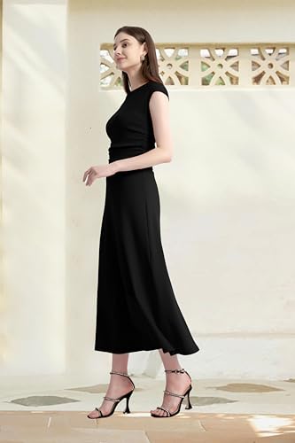 magifairy Women's 2 Piece Summer Outfits Knit Short Sleeve Crop Top High Waist Midi Skirt Set（Black，M）