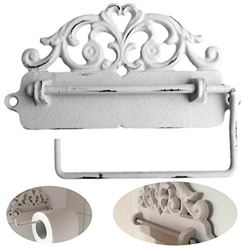 Preisvergleich Produktbild LS-LebenStil Toilettenpapierhalter Shabby Weiß 10cm Gusseisen Rollenhalter Antik