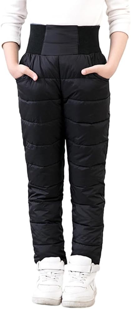 Weixinbuy Unisex Boys Girls Snowpants Solid High Waist Thick Winter Warm Jogger Pant Elastic Waistband Snow Pants