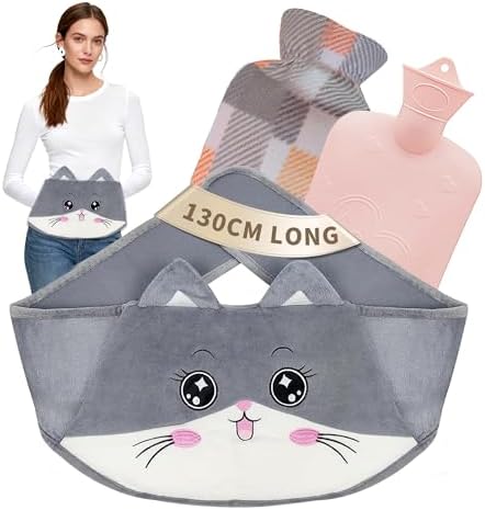 Wärmflasche Wärmflaschengürtel 1L 130cm Extra Langer 3 in 1 Koala Wärmflasche gürtel aus Gummi mit weichem Taillen-Bezug, wärmeflasche für Nacken, Schulter, Rücken, Beine, Taille