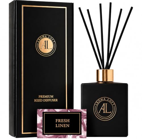 Reed Diffuser - Fragrance Diffuser for Home - 5 oz. Oil Diffuser Sticks - Bathroom Diffuser Set- Oil Diffuser Reeds - Scent Sticks in Oil-Office Smell Good Stuff (Black, Fresh Linen)