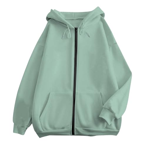 Sudadera con capucha cálida y suave de algodón mujer A62 verde menta L 3