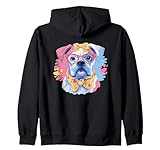 Azul Bulldog Retrato Girly Animal Lover Gráfico Rosa Amarillo Sudadera con Capucha