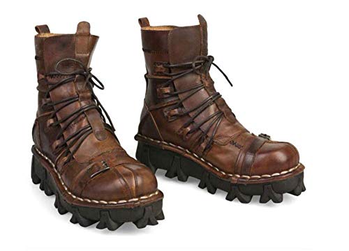 VISTANIA Mens Martin Bottes en Cuir véritable imperméable à l'eau Bottes d'amorçage de l'armée Gothique crâne Punk Moto Steampunk Chaussures Martin Western Cowboy Bottes Uniformes,Brown,38 Cover