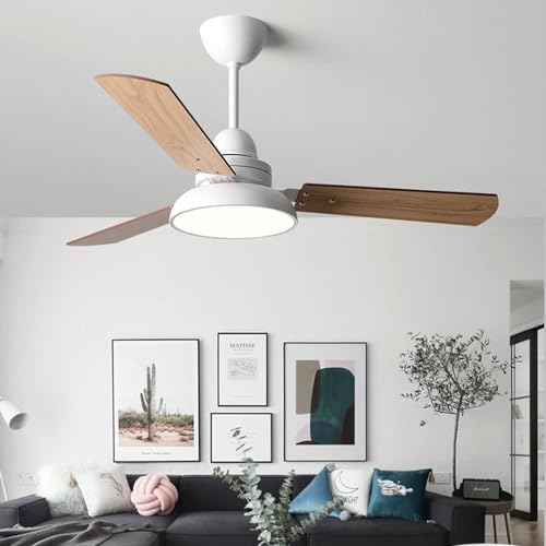 Ventilateur de plafond avec éclairage LED discret en bois vert et télécommande