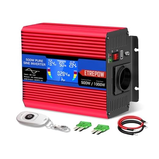 ETREPOW 500w Inverter auto 12v 220v Onda Sinusoidale Pura Trasformatore Con presa 1 Euro e 2 porte USB,Telecomando Senza Fili,Display LCD - picco 1000w