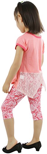 Image of ToBeInStyle Girl's 2 Piece Outfit Top & Leggings Set Casual Graphic Shirt Capri Pants
