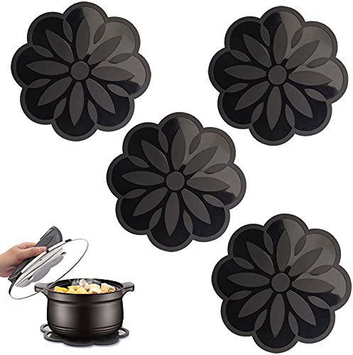Image of Silicone Trivets Mats, Silicone Hot Mats Set, Silicone Hot Pads, Silicone Pot Mat for Countertop, Trivet Pads Heat Resistant, Table Placemats (Pack of 4 Black)