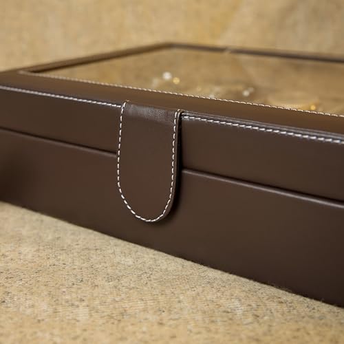 Image of Leather World Faux Leather Watch Box Organizer For Men & Women - Wrist Watch Box Holder 12 Slots - Removable Pillows Display Case - Gift for Loved Ones - Brown