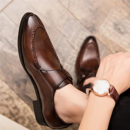 Dress Shoes for Men Slip On Round Toe Faux Leather Block Heel Low Top Rubber Sole 6