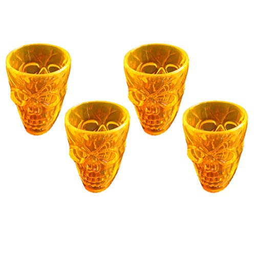 jojofuny Conjunto de 8 canecas de cerveja de rosto de caveira laranja, estampa de caveira, copo de v
