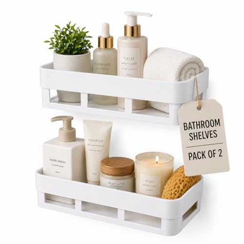 Image of Bathroom Organiser Without Drill Bathroom Shelves & Accessories Bathroom Organiser Self Adhesive Bathroom Shelf Bathroom Racks and Shelves Stand(Pack of 2)