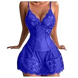 Babydoll Lingerie for Women Sexy Lace Chemise See Through Slutty Lingeris V Neck Nightwear Sheer Wedding Nightie