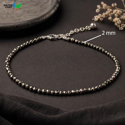 Image of Raw Pyrite, Money Magnet, Dhanyog, Garnet, Black Obsidian Evil Eye Anklet | Stone of Money, Protection & Power | Natural Healing Crystal Anklet for Women | Spiritual Jewellery for Women | Gift for Woman & Girlfriend