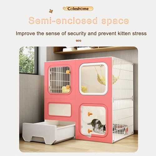 3-Tier Cat Cage Enclosure with Litter Box - Large Indoor Pet Playpen, DIY Design Cat Villa, 71cm L x 37cm W x 106cm H, Ideal for Cats & Kittens