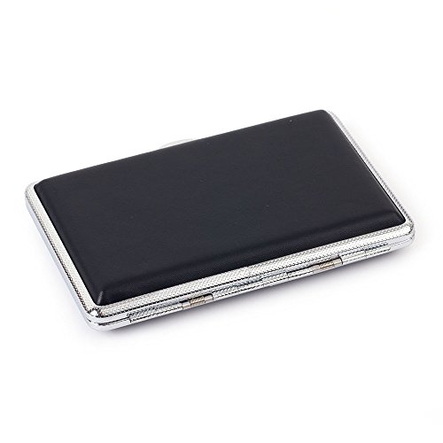 New Plain Black Leather Metal Cigarette Case Holds 14 Cigarettes For 100'S Cigarettes #TOP2